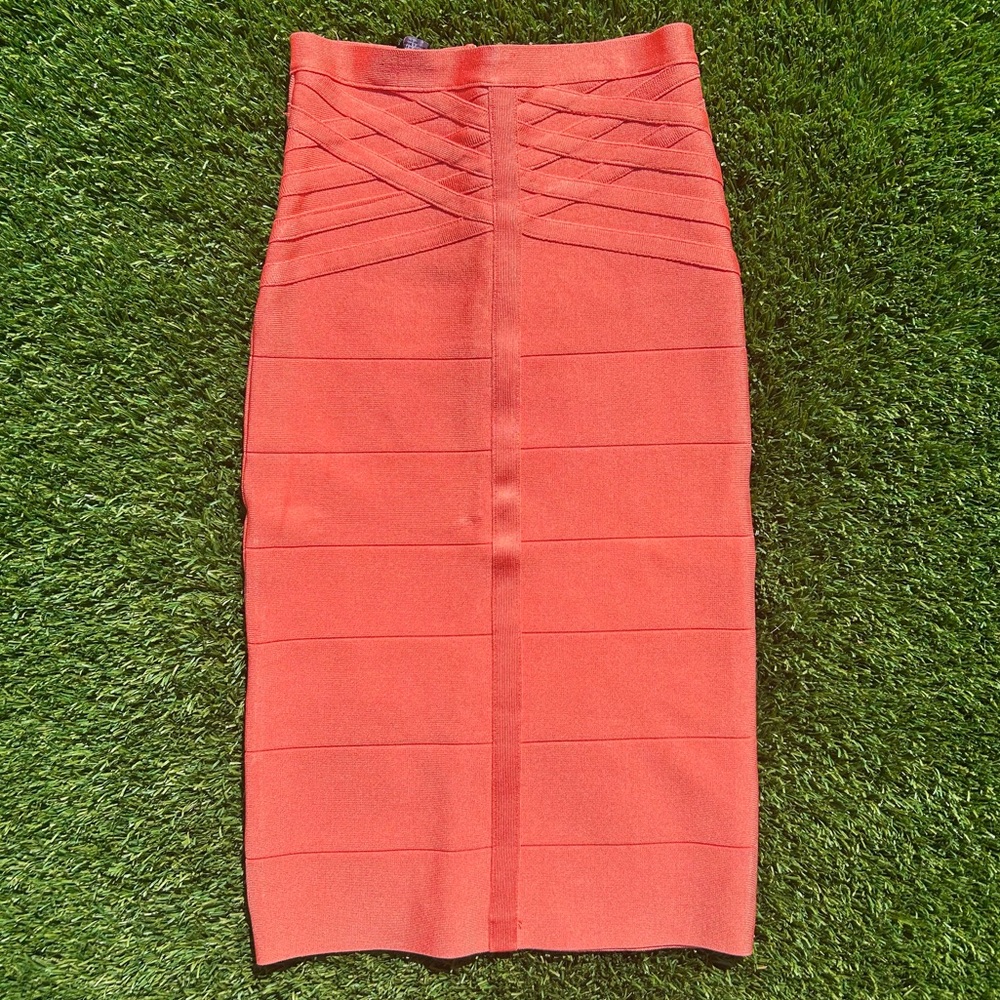 Bebe Coral Pink Bodycon Bandage Contouring High Waist Stretch Skirt Women’s XS